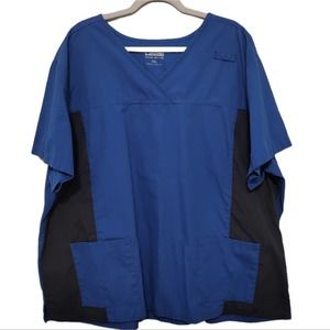 Landau Blue and Black 2 Pocket Short Sleeve Scrub Top